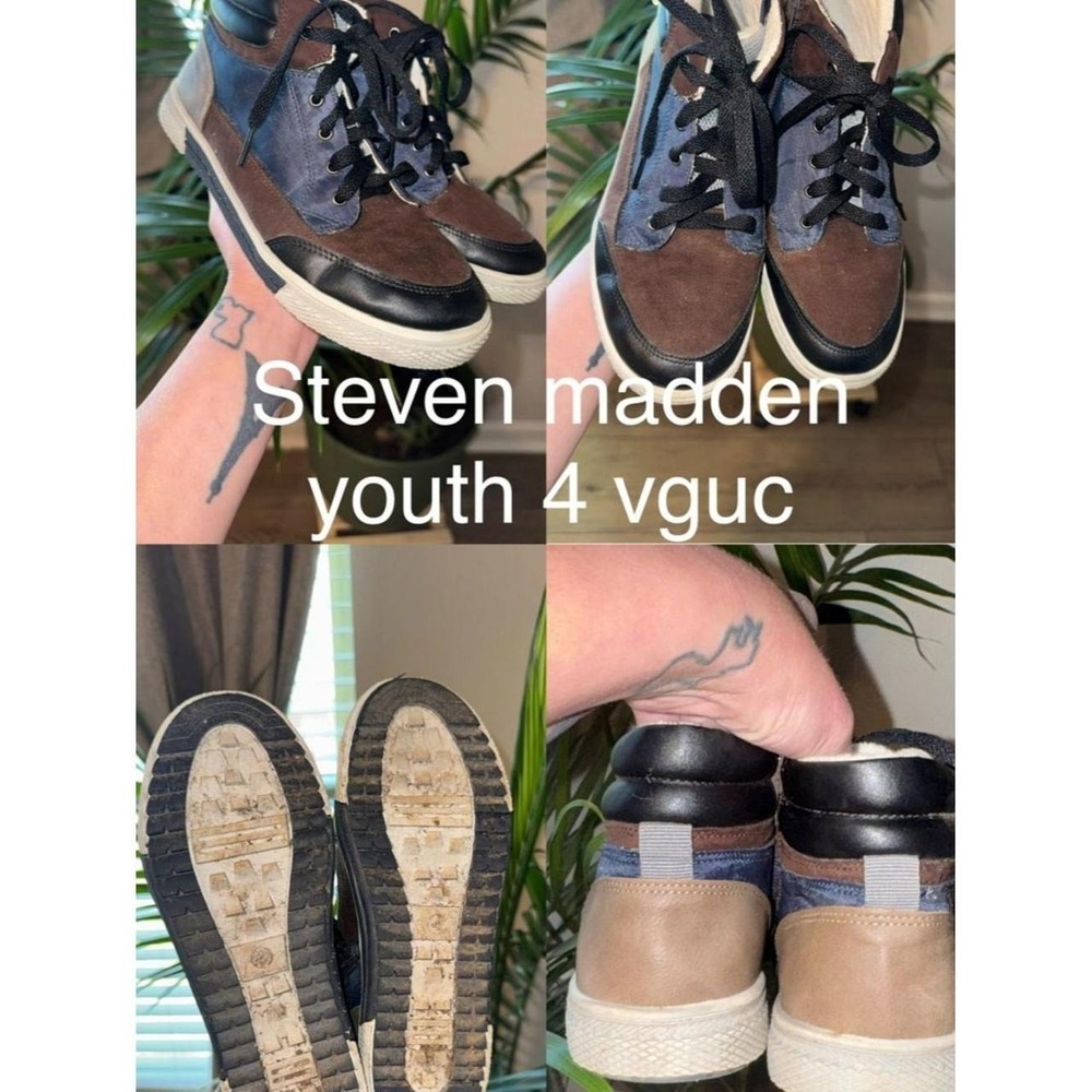 Steve Madden Kids Sneakers Brown Navy Black Suede High Top Youth Boys Size 4